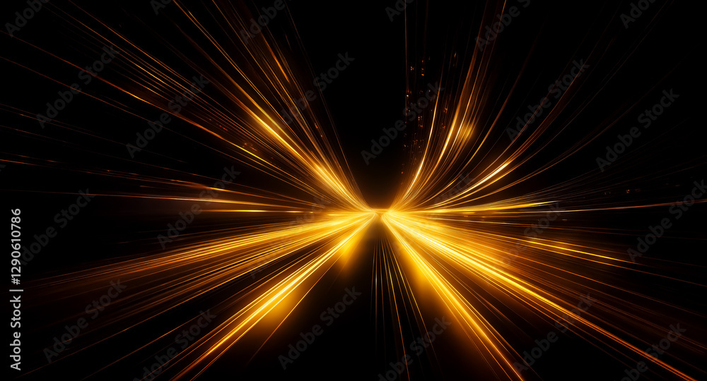 Leinwandbilder Golden rays burst from a central point on a black background, creating a dynamic and energetic abstract design.  The light glows brightly.