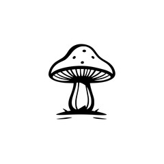 Minimalist Illustration of a Mushroom on White Background with a Bold Outline.