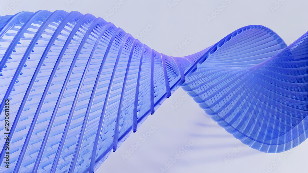 Poster 3d render illustration features a minimal geometric background with a blue wavy shape.