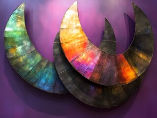 Colorful metal crescent wall art