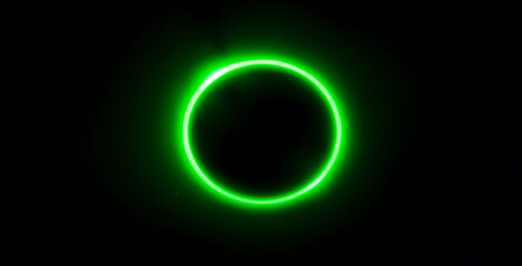Glowing green light ring black background grainy gradient noise texture poster banner backdrop abstract design