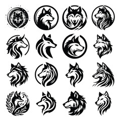 Fox head logo silhouette vector icon set clipart illustration & drawing