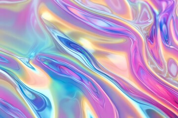 Obraz premium Holographic texture with colorful waves reflecting light in a vibrant pattern