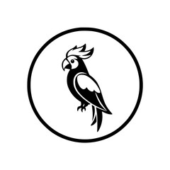 Black and White Parrot Silhouette Within Circle: A minimalist, elegant logo.
