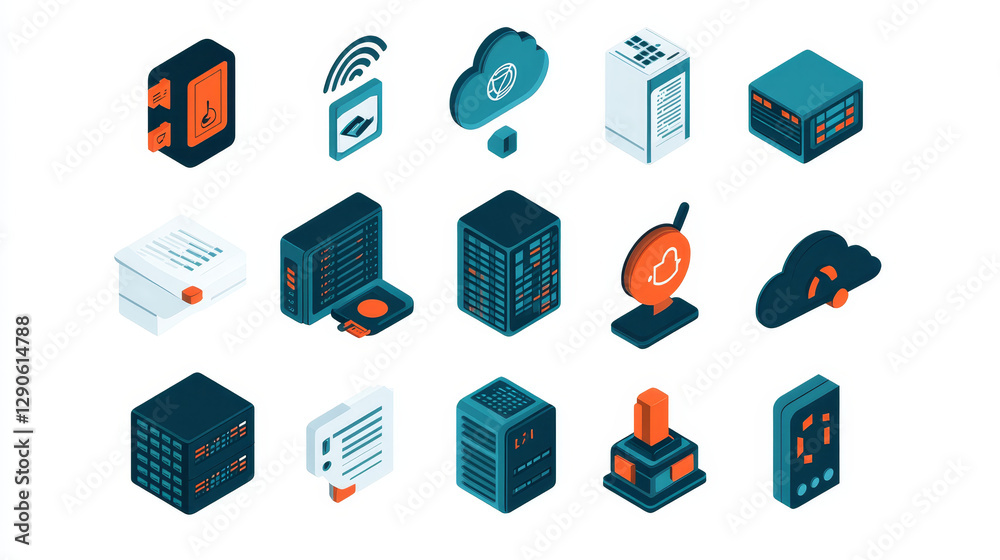 Poster thin lines connection icons outline set of big data center group cloud computing system internet pro