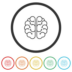 Digital Brain Logo icon. Set icons in color circle buttons