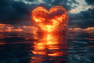 Fototapeta premium Sunset Heart Splash: Romantic Nature Concept for Posters and Cards