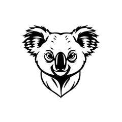 **A smiling Koala, bold black and white illustration featuring a friendly koala head with distinctive ear detail.**