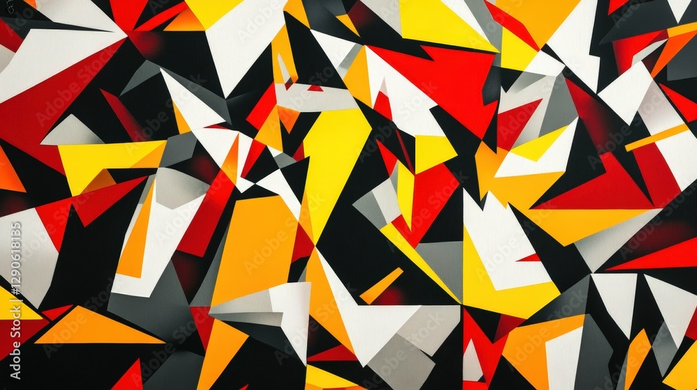 Poster a jagged, angular pattern formed from multiple triangles, creating a bold, edgy design with sharp li