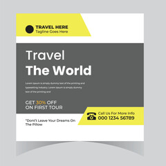 Travel tour adventure vacation social media post design and web template and square flyer design