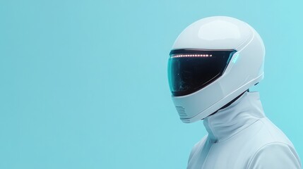 Sleek futuristic helmet design against bright background, emphas