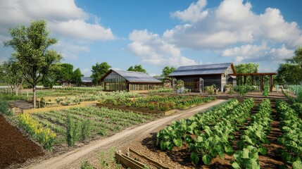 A local farm transitioning to sustainable farming practices by using organic methods and reducing the carbon emissions associated with industrial agriculture and transportation