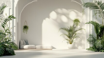 Tranquil Indoor Space with Lush Greenery and Cozy Seating Area