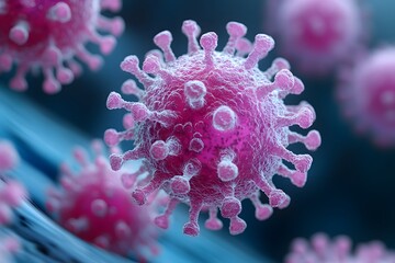 3D Illustration of Virus Cells on a Blue Background for Medical and Scientific Use