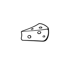 Simple illustration of a cheese wedge with black outline and pink holes on a white background.