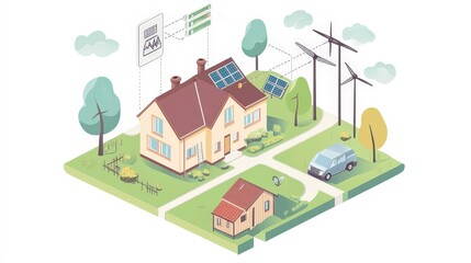 Smart grids integrated with renewable energy sources, optimizing energy distribution to homes and businesses, ensuring efficient use of clean power.