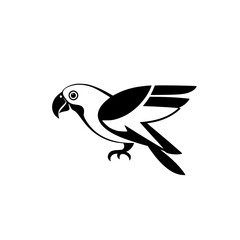 Stylized Parrot Silhouette: A Clean, Black and White Illustration on White Background, Showing Simple Design and Form.