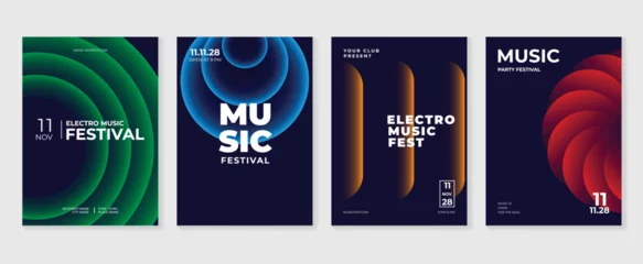 Music poster design background vector set. Electro Sound Cover template with vibrant abstract gradient geometric shape. Ideal design for social media, flyer, party, music festival, club.