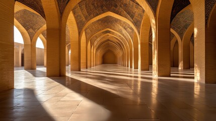 Stunning Archways and Shadows Inside an Elegant Mosque Interior