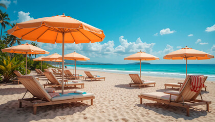 beach chairs and umbrella