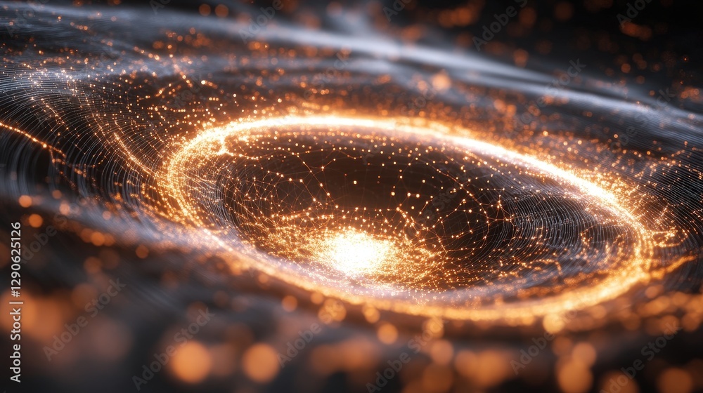 Poster a mesmerizing 3d visualization of a superstring theory universe, where tiny vibrating strings create