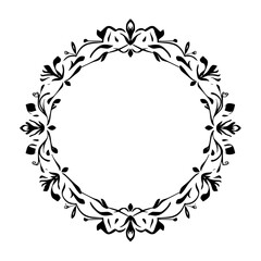 Black floral wreath encircling a blank space, the image is simple and white.