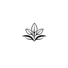 Minimalist black leaves icon, graphic style with clean lines on white background.