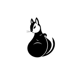 Black and white stylized illustration of a squirrel, designed with a minimalist style, positioned on a white background.