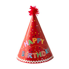 Red birthday party hat isolated on transparent background