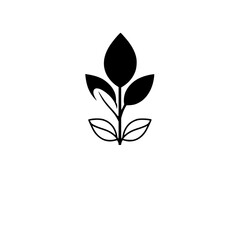 A minimalist black and white logo of a stylized plant growing with leaves, set against a clean white background, highlighting simplicity.