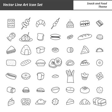 Vector Line Art Snack and Food Icon Set