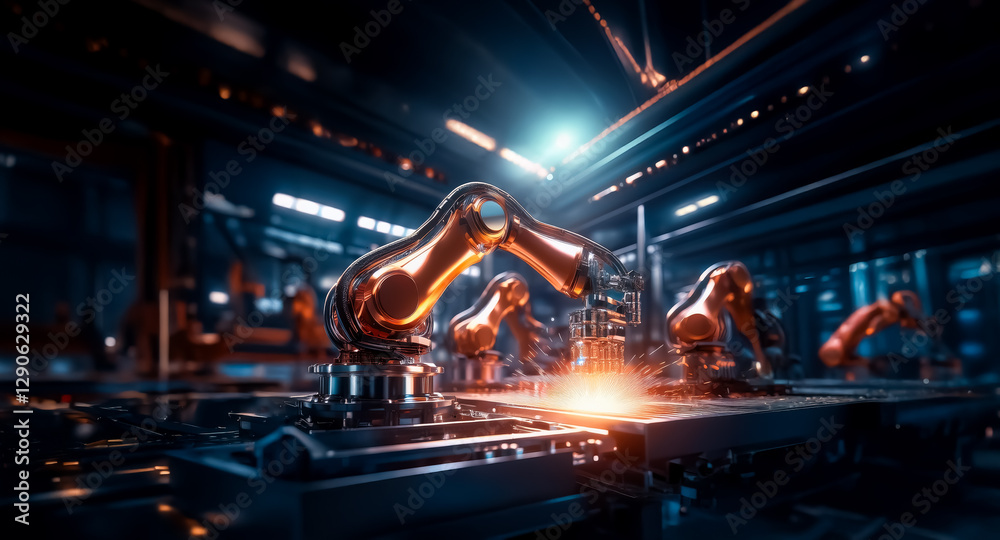 Leinwandbilder automated robotic arms work in a modern factory, using precise movements for manufacturing. metallic