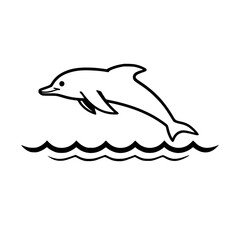 Obraz premium Simple, clean vector illustration of a dolphin leaping over stylized waves.