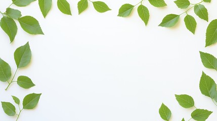 Green Leaves Frame on White Background