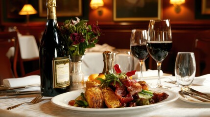 Hotel restaurant with an intimate private dining room, luxurious decor, and an exclusive ambiance