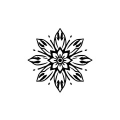 Abstract Floral Design Illustration: Symmetrical Black and White Floral Arrangement Against a White Background