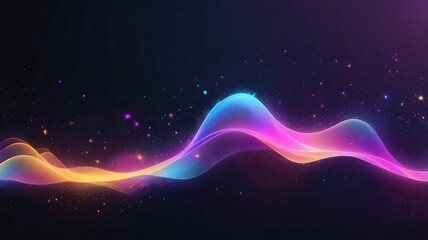 Obraz premium Abstract neon wave background. A glowing pink and blue wave undulates across a dark space, with orange, yellow and purple sparks.