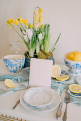 Elegant Invitation Mockup  Mediterranean Table with Lemons and Flowers