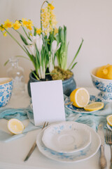 Elegant Invitation Mockup  Mediterranean Table with Lemons and Flowers