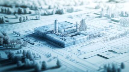 Modern Industrial Plant Blueprint Design Architectural 3D Model Detailed Engineering Structure Factory Technology Innovation Industrialization        