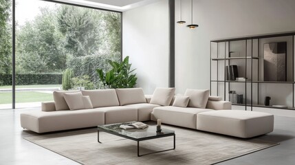 Cozy Modern Living Room With Large Windows and Minimalist Decor in a Sunny Environment