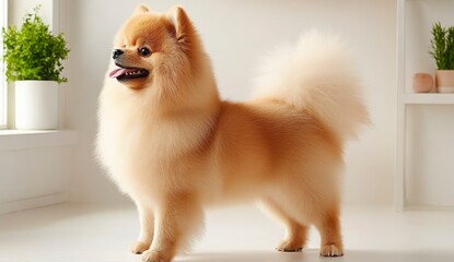 Adorable Pomeranian Dog in Bright Modern Indoor Setting
