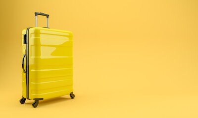 Yellow travel suitcase on a yellow background. 3D rendering illustration.