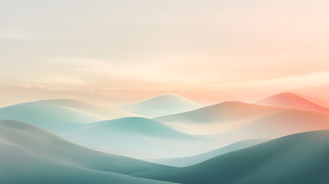 abstract landscape with rolling hills and soft clouds, creating a calming, dreamlike scenery 