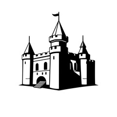 Obraz premium Stylized castle illustration with monochrome colors, classic design, featuring a simple, minimalist aesthetic.