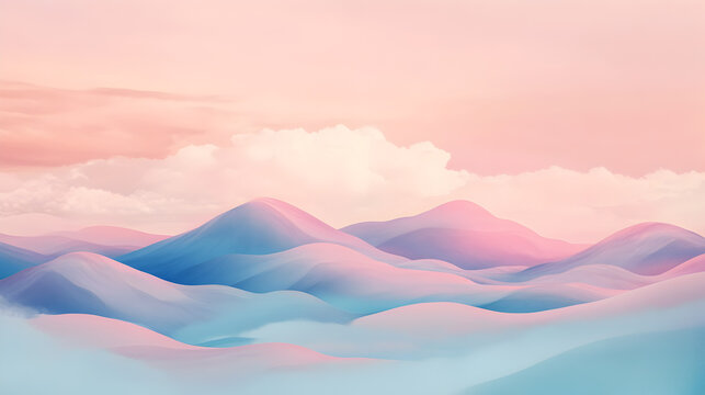 abstract landscape with rolling hills and soft clouds, creating a calming, dreamlike scenery 