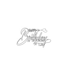  continuous line Happy Birthday lettering text banner  black color. Vector illustration.