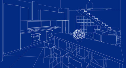  residential building interior 3d illustration