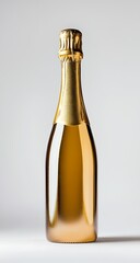 Highly detailed realistic illustration of a golden champagne bottle with a sparkling glass finish