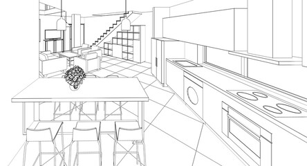  residential building interior 3d illustration